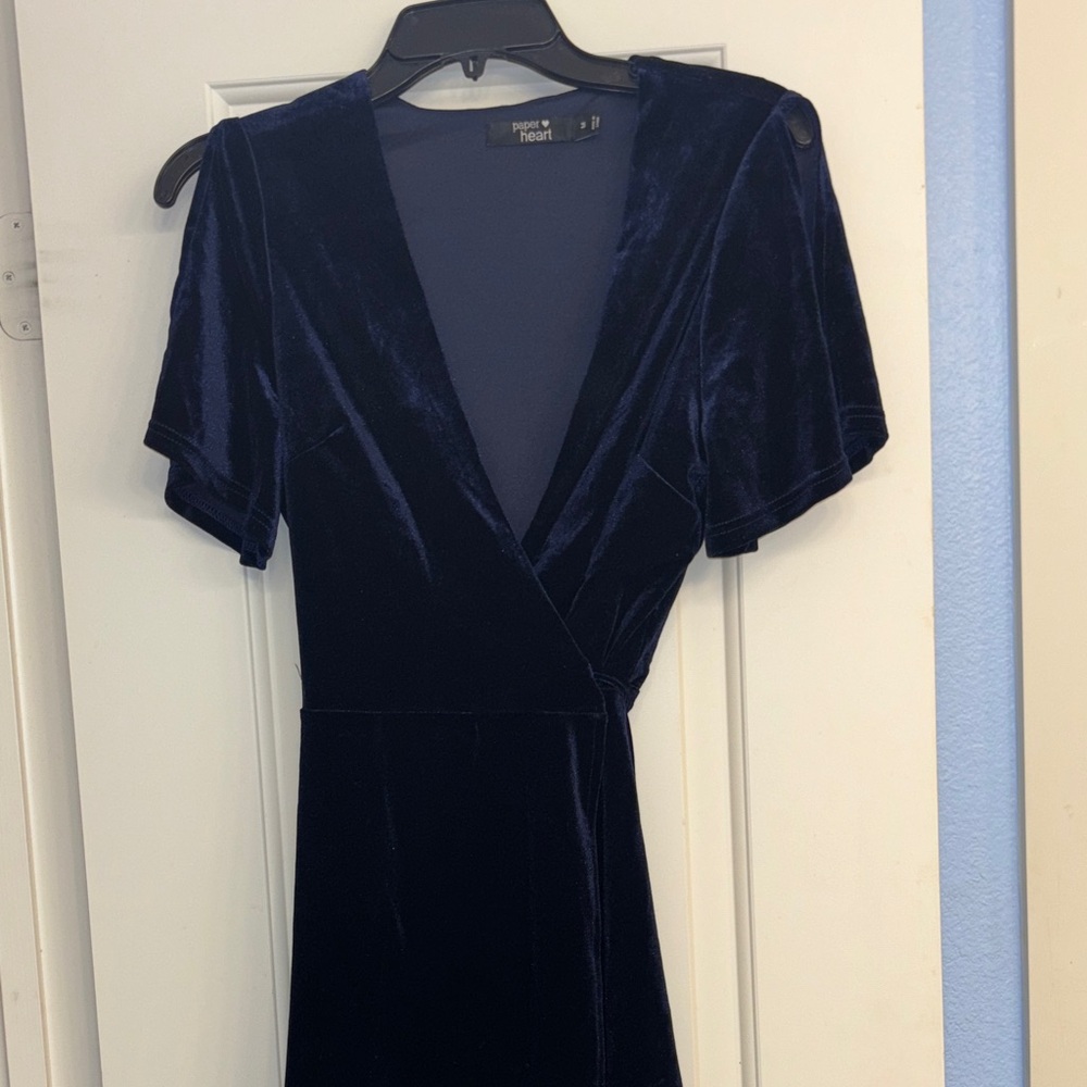 Navy Velvet Wrap Dress M - Picture 2 of 6